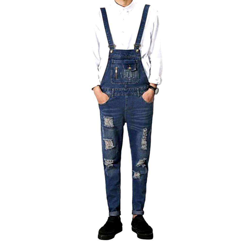 Blue distressed men denim jumpsuit