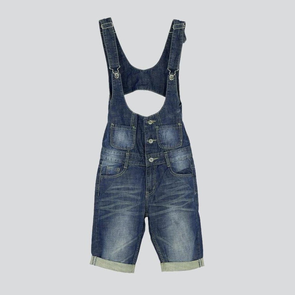 Medium wash women denim romper