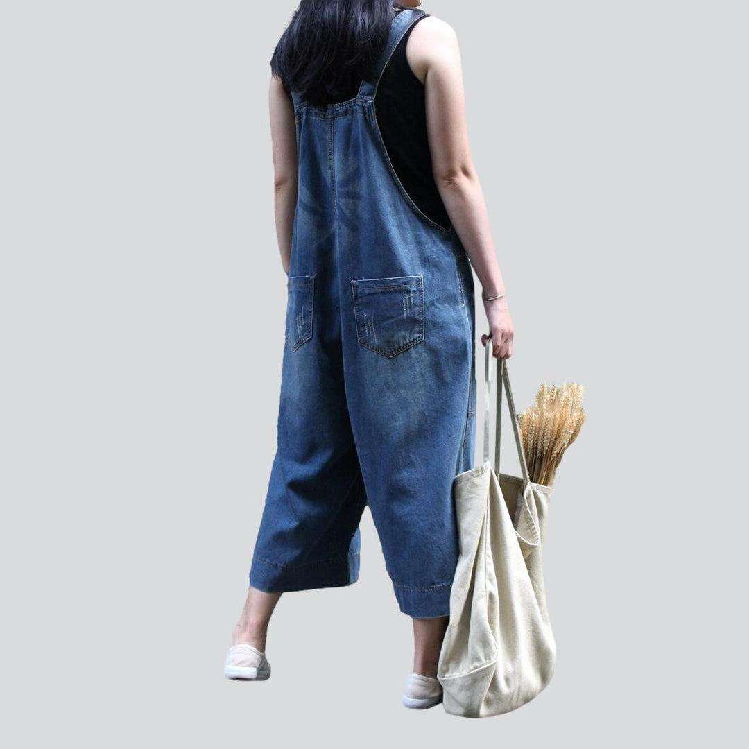 Flap pocket women denim jumpsuit