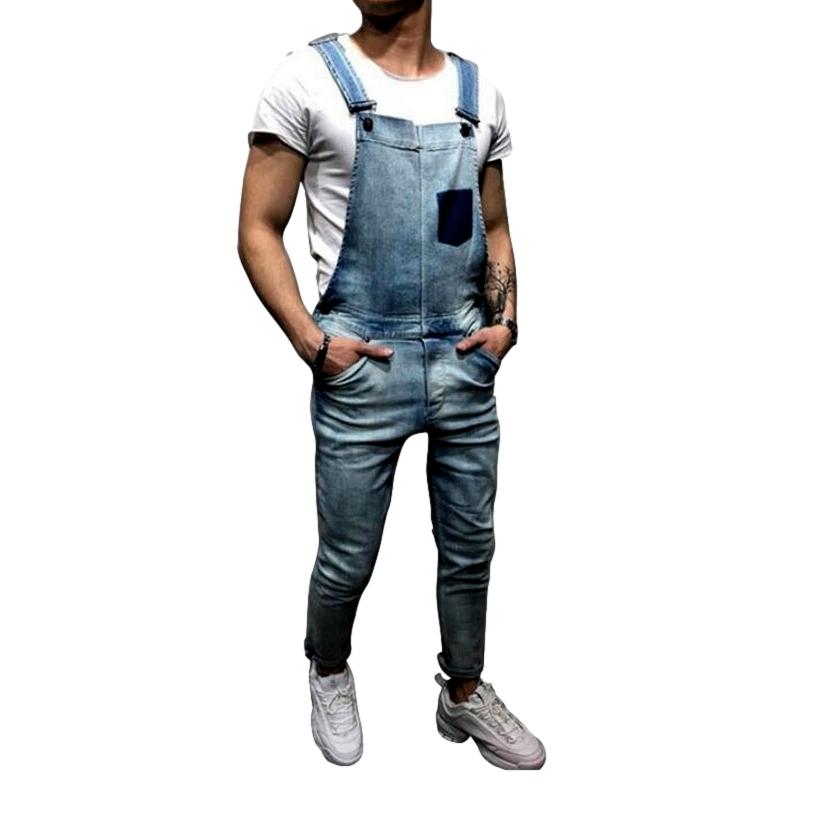 Vintage skinny men denim jumpsuit