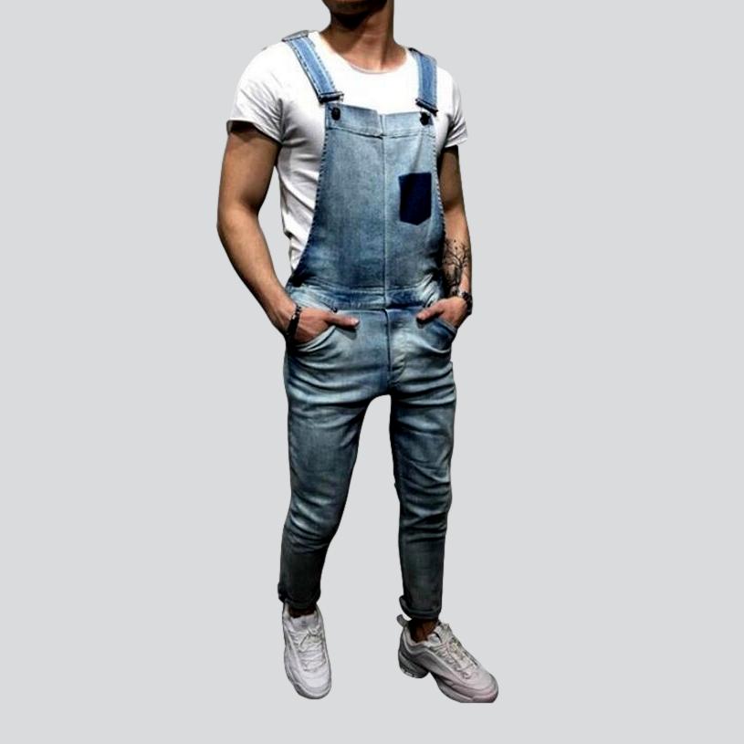 Vintage skinny men denim jumpsuit