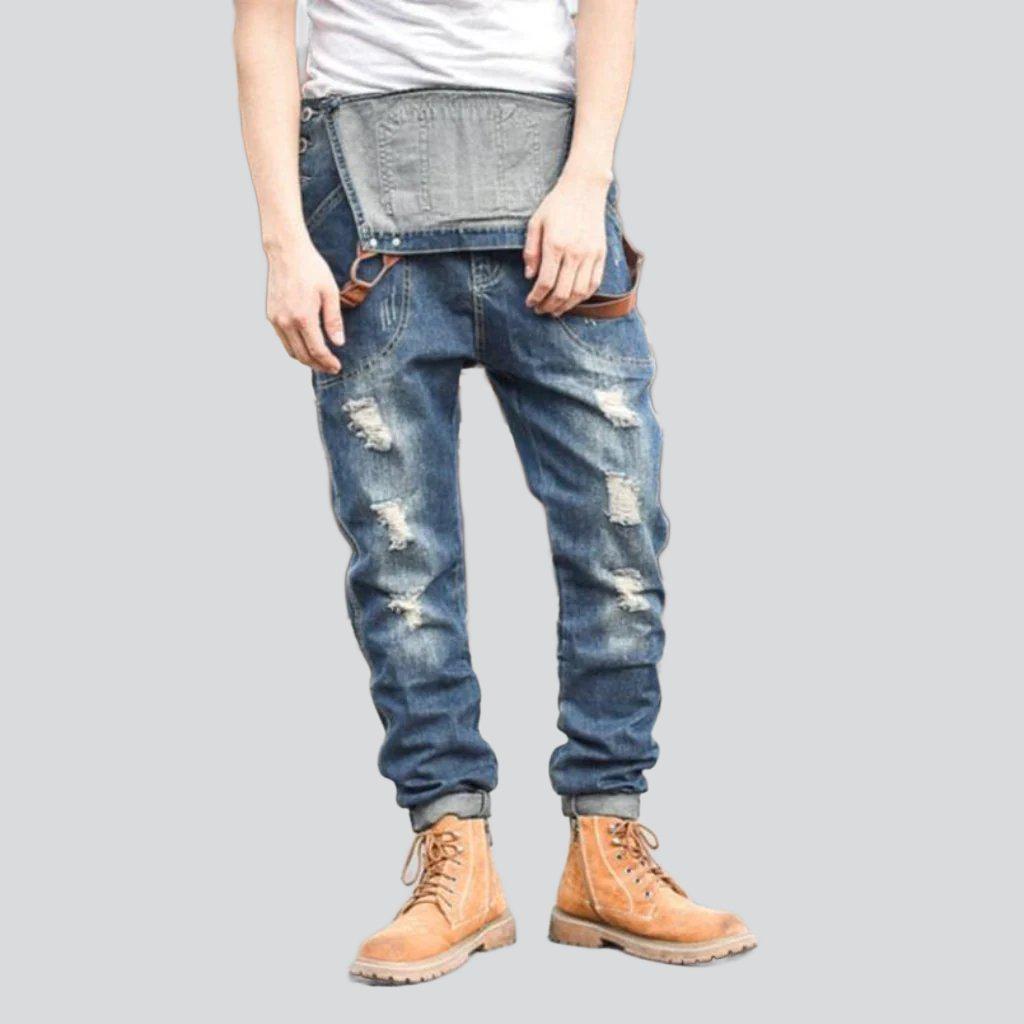 Slim-fit distressed men denim jumpsuit