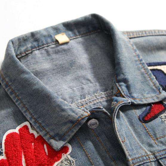 Color embroidery men denim jacket