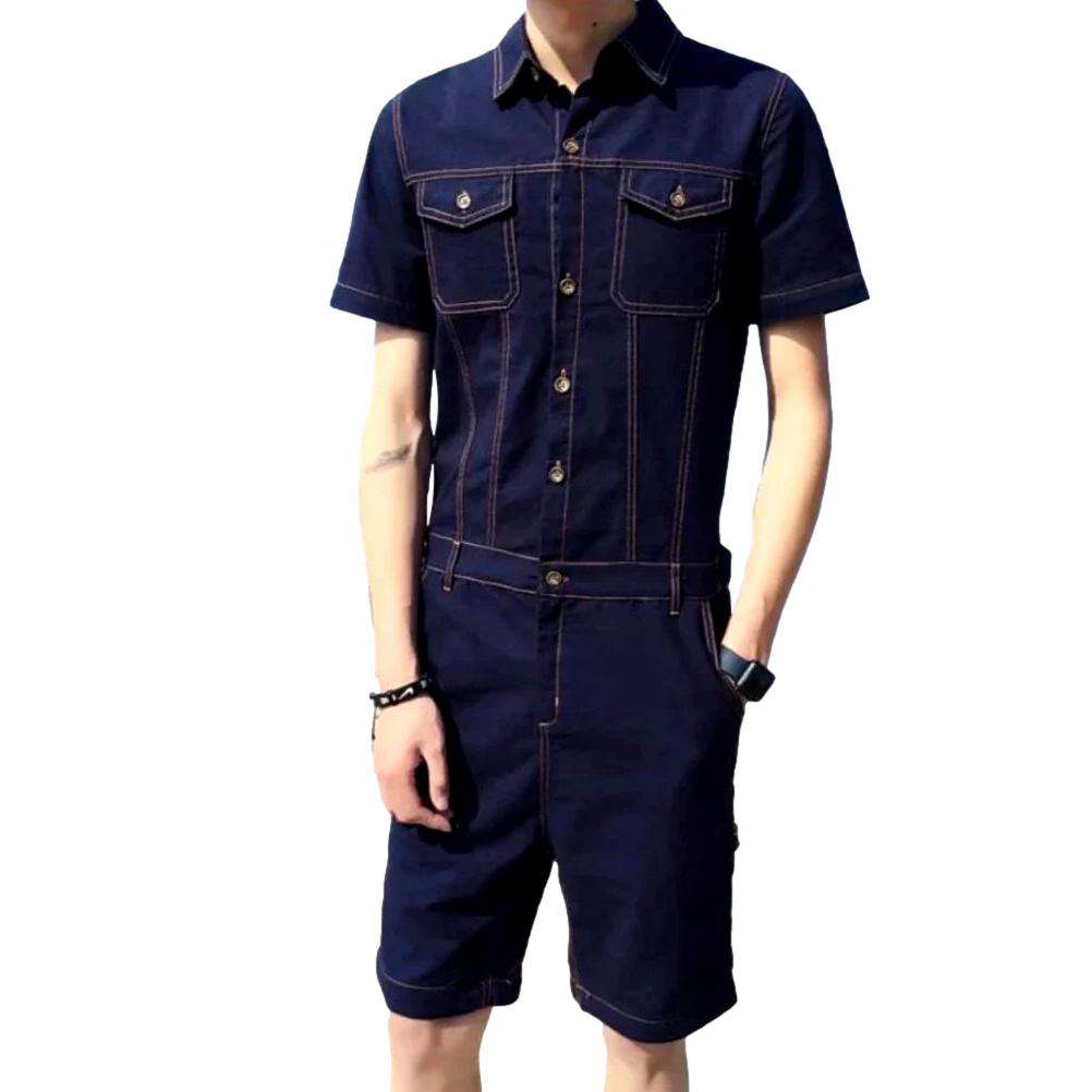 Dark color denim overall shorts