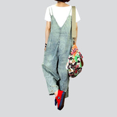 Distressed vintage women denim overall