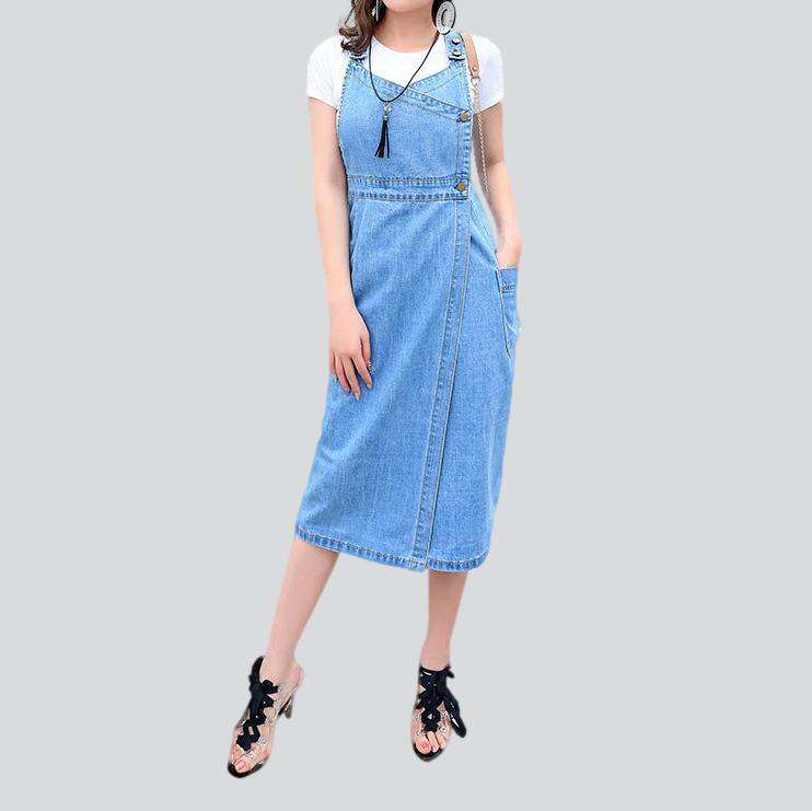 Light wash slit denim dress