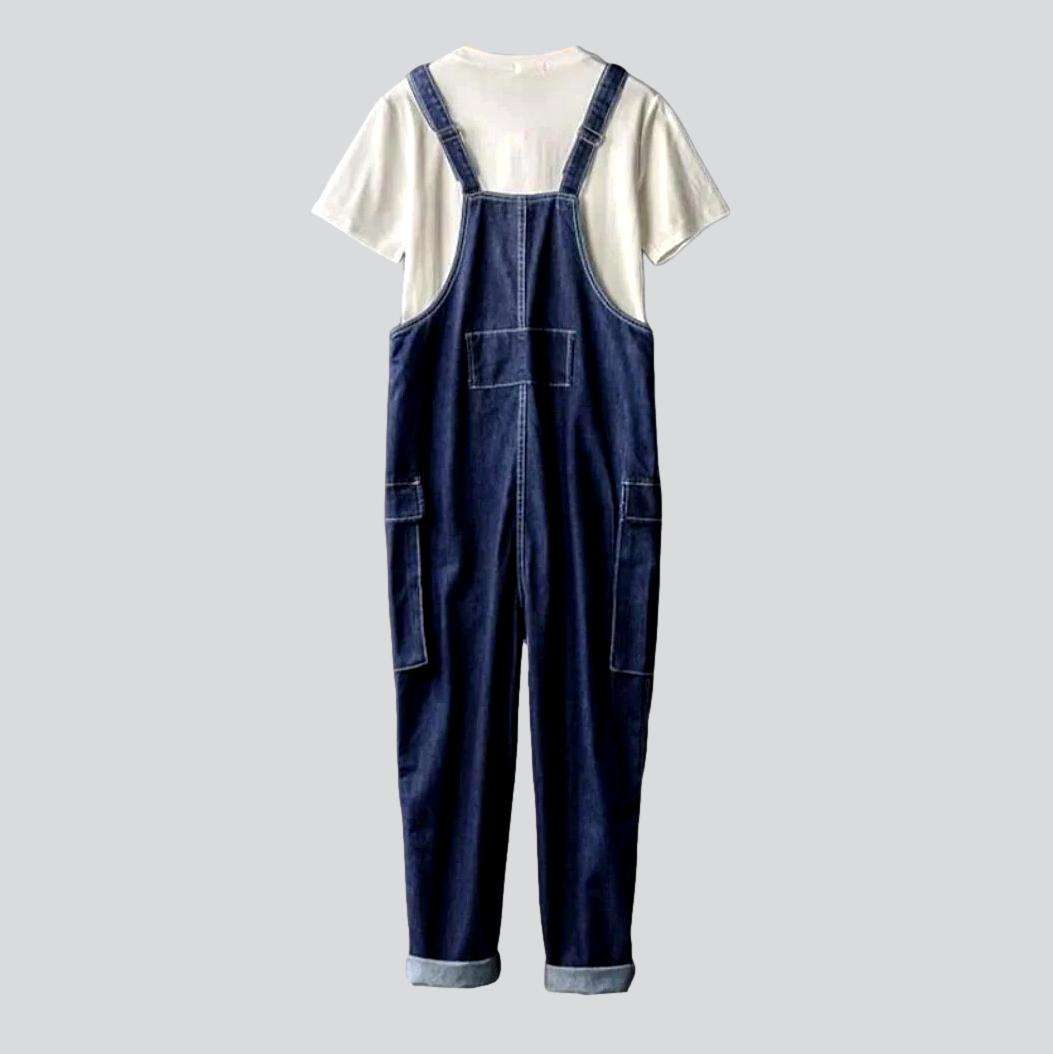 Navy cargo men denim jumpsuit