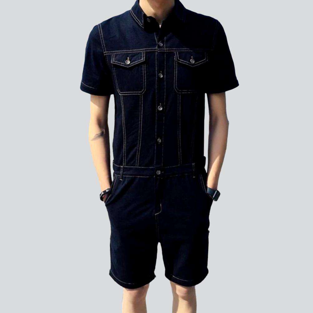 Dark color denim overall shorts