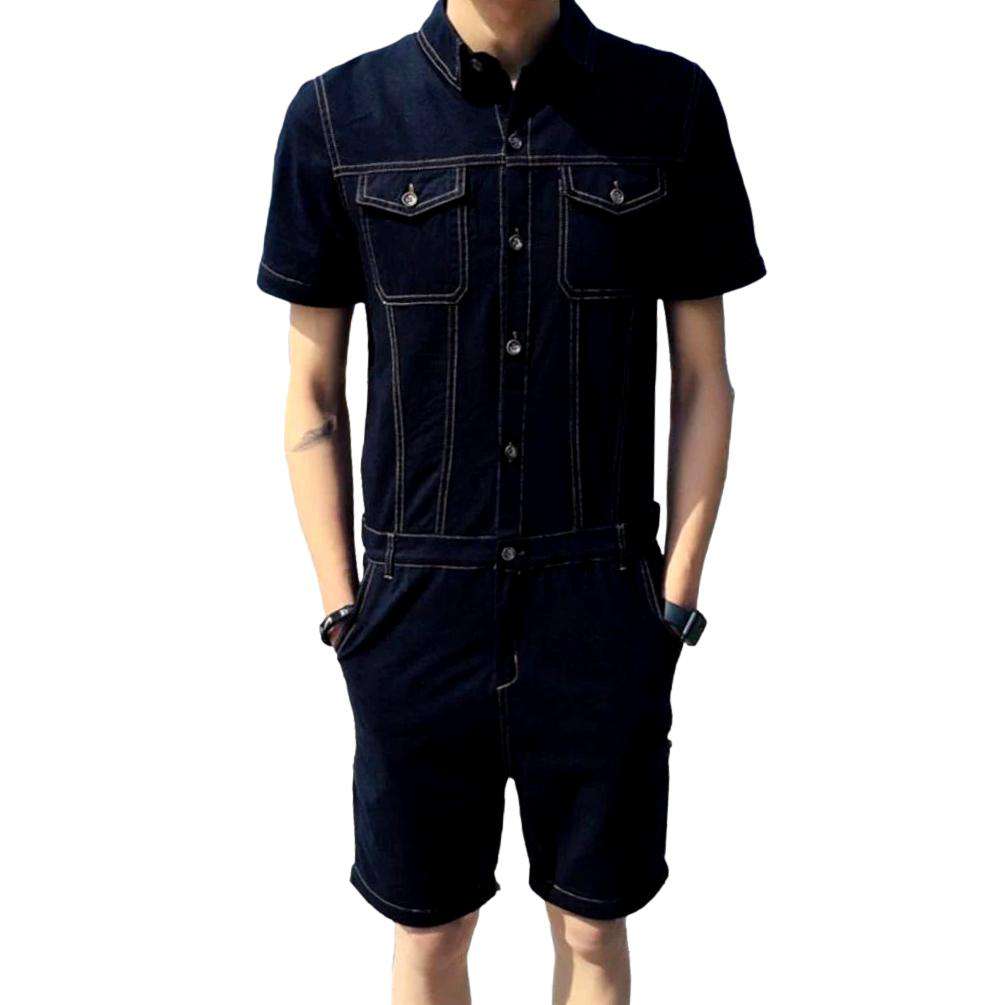 Dark color denim overall shorts