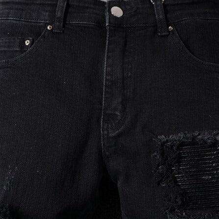 Schwarze Stretch-Bikerjeans mit Patch