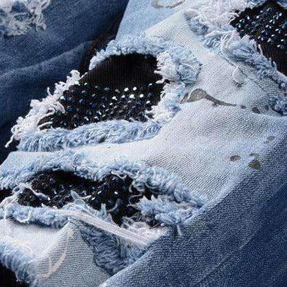 Jeans mit Kristall-Patchwork-Malerei für Herren