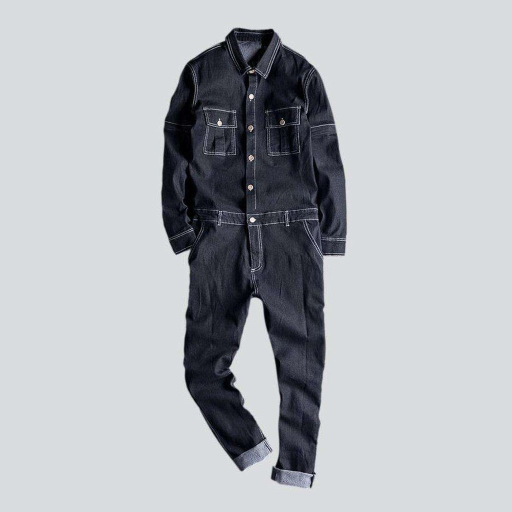Back embroidery men denim overall
