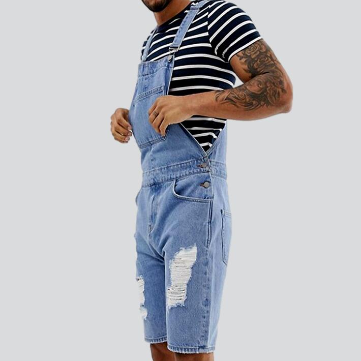 Distressed slim men denim romper