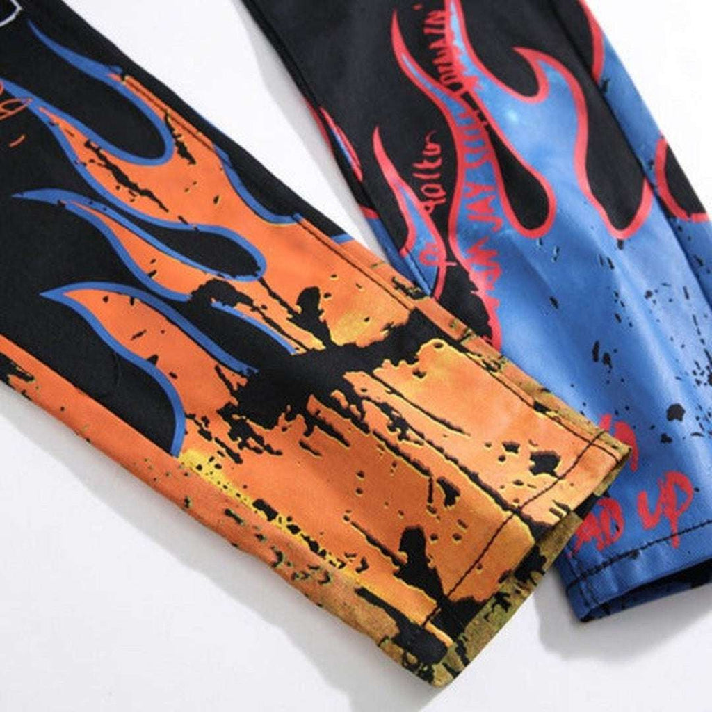 Color flame-painted men jeans