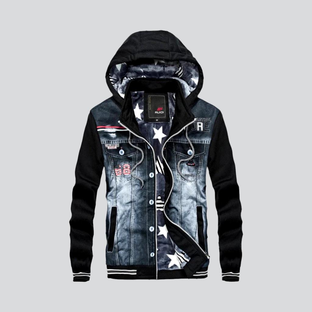 Jeansjacke mit Kapuze und USA-Print