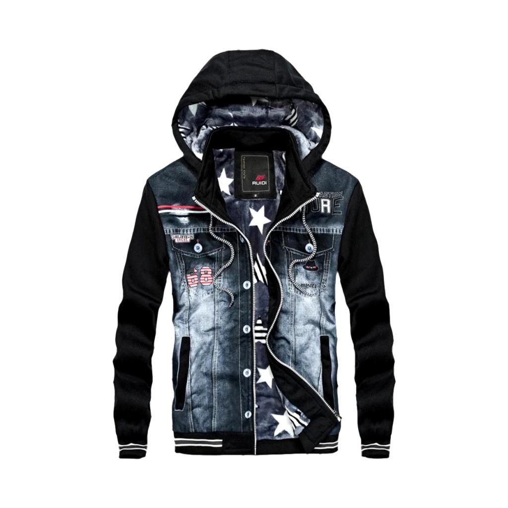 Jeansjacke mit Kapuze und USA-Print