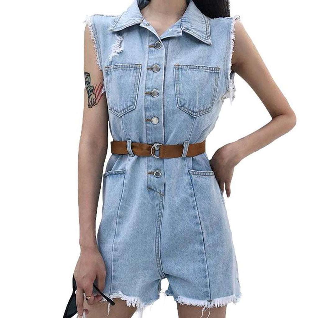 Distressed edges women overall shorts