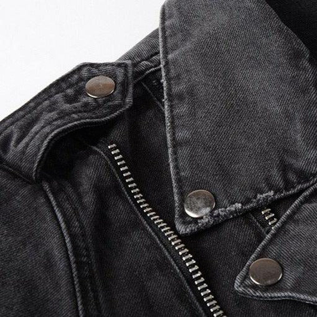 Schwarze Vintage-Biker-Jeansjacke