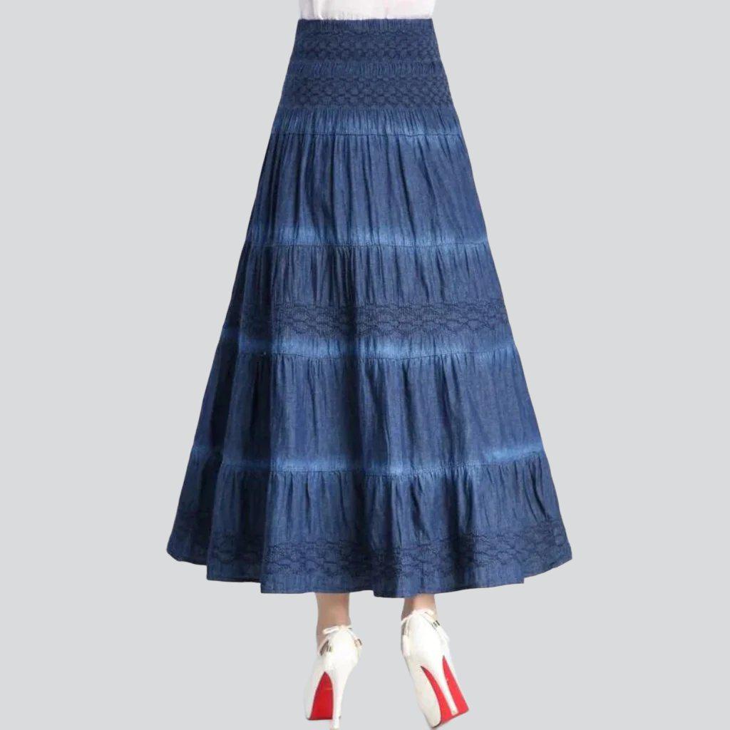 Tiered flare denim skirt