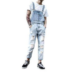 Light wash distressed denim jumpsuit