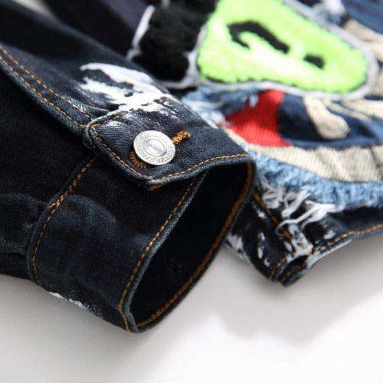 Marineblaue bestickte Jeansjacke für Herren