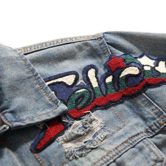 Color embroidery men denim jacket