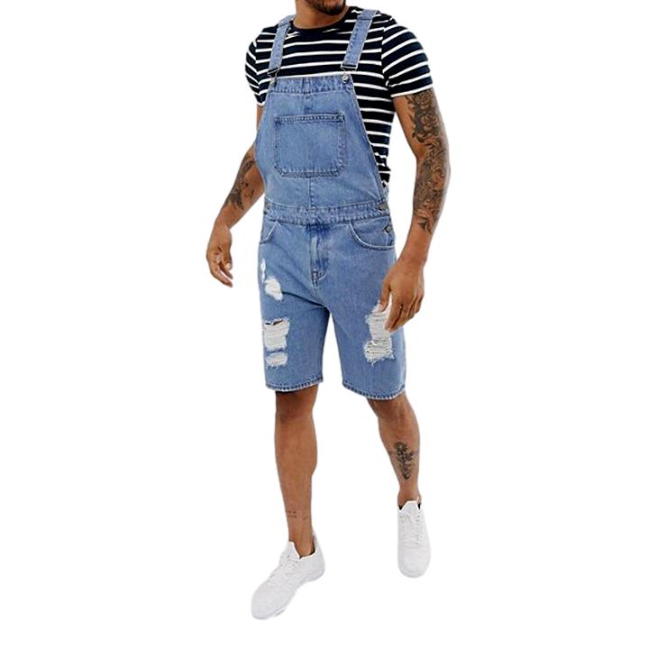 Distressed slim men denim romper