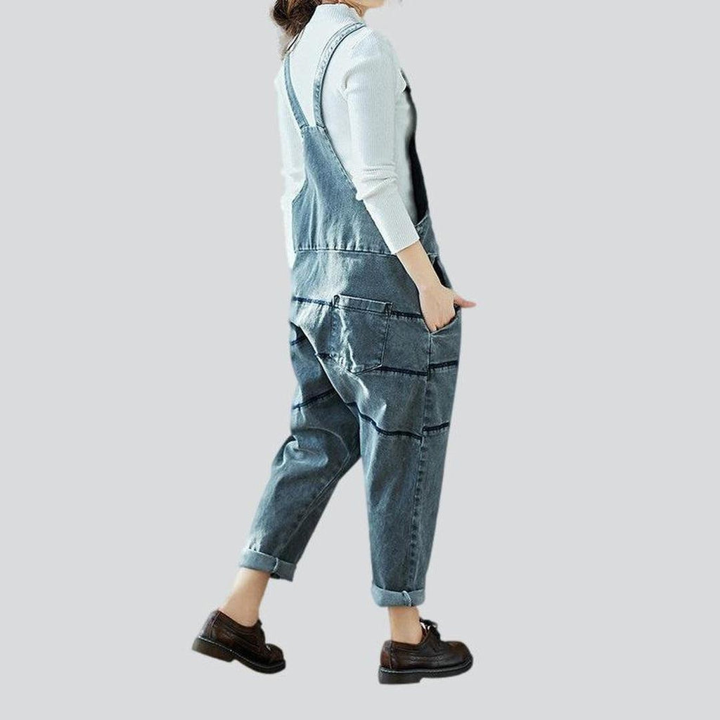 Women denim jumpsuit with lines