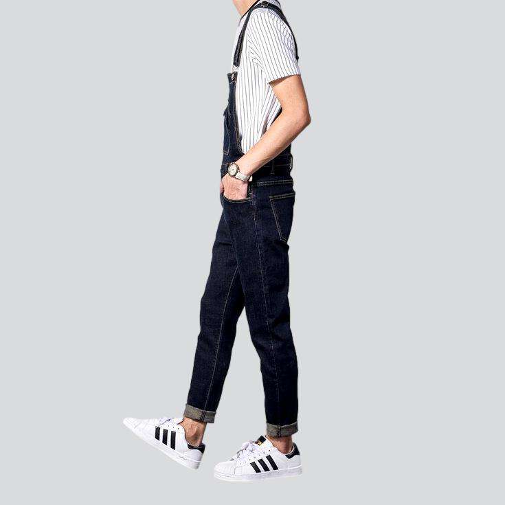 Navy slim men denim jumpsuit