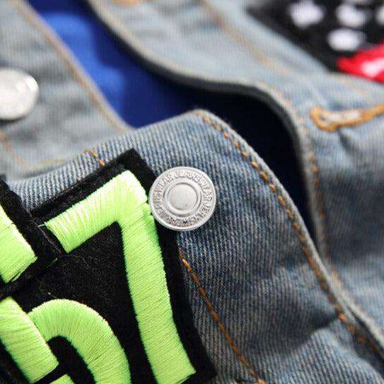 Color embroidery men denim jacket