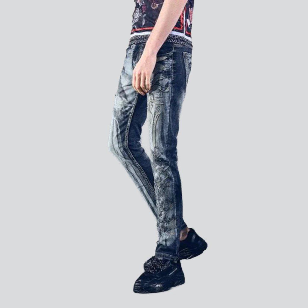 Vintage painting print men jeans