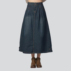 Retro a-line long denim skirt