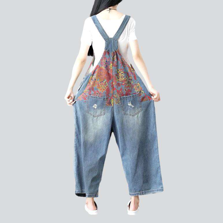 Floral print women denim jumpsuit