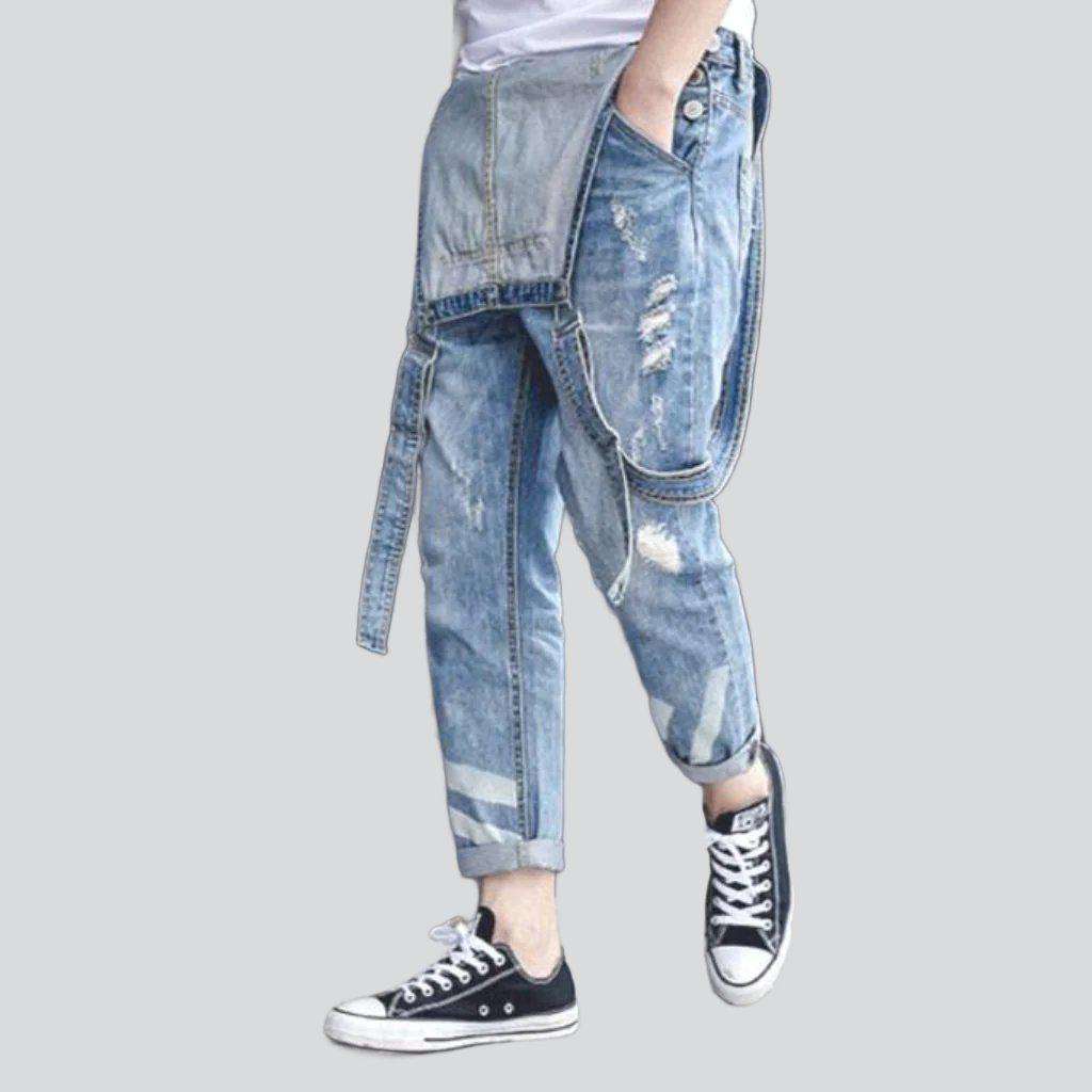 Distressed painted men denim jumpsuit