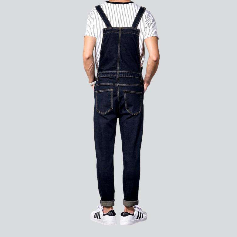 Navy slim men denim jumpsuit