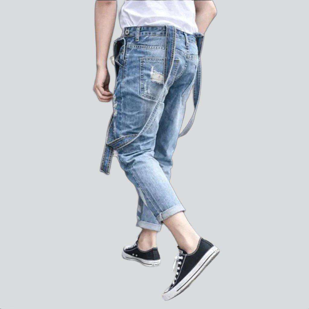 Distressed painted men denim jumpsuit