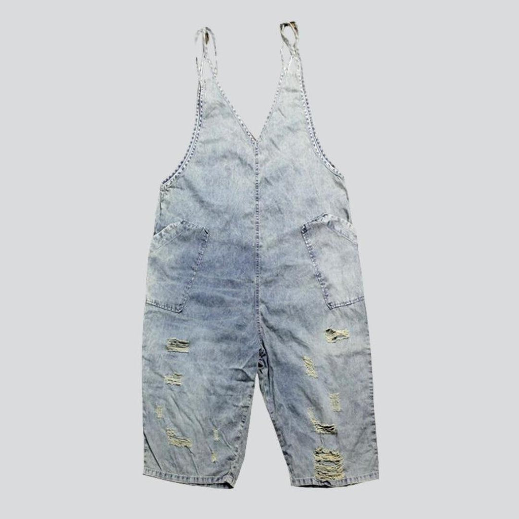 Distressed vintage women denim overall