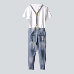 Distressed loose men denim jumpsuit