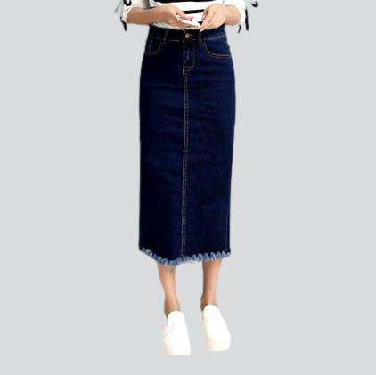 Back slit long denim skirt