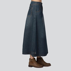 Retro a-line long denim skirt