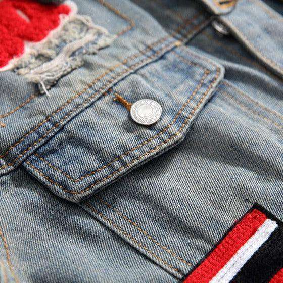 Color embroidery men denim jacket