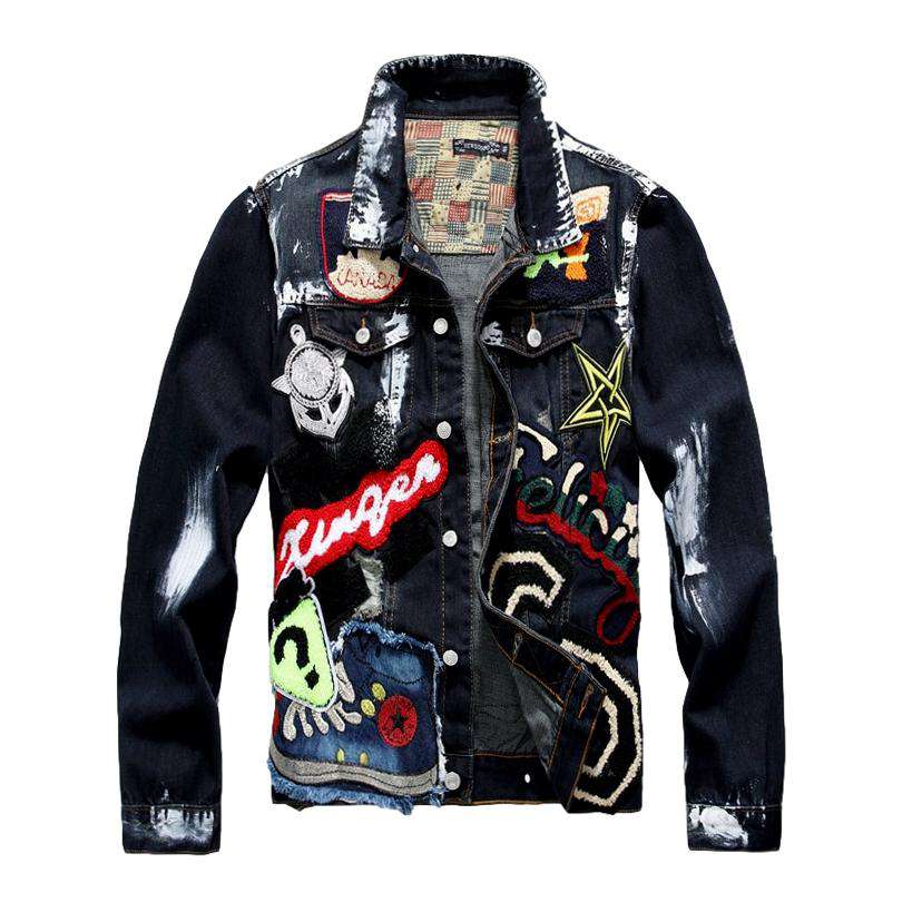 Navy embroidered men denim jacket