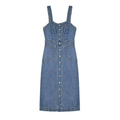 Contrast stitching buttoned denim dress