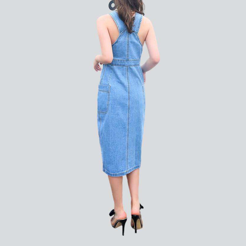 Light wash slit denim dress