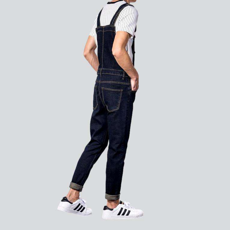 Navy slim men denim jumpsuit