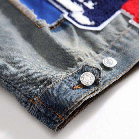 Color embroidery men denim jacket