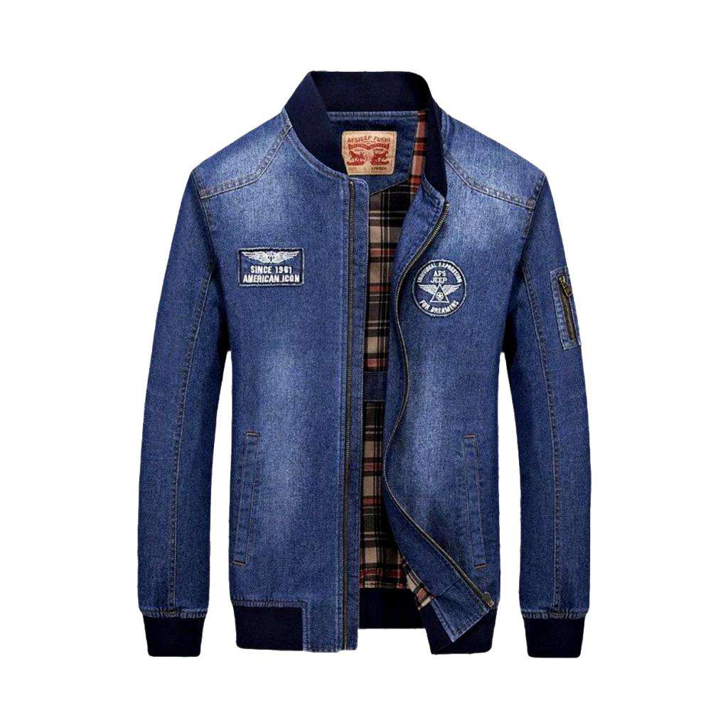 Bomber sanded denim jacket for men