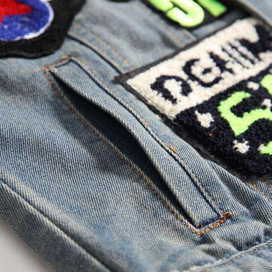 Color embroidery men denim jacket