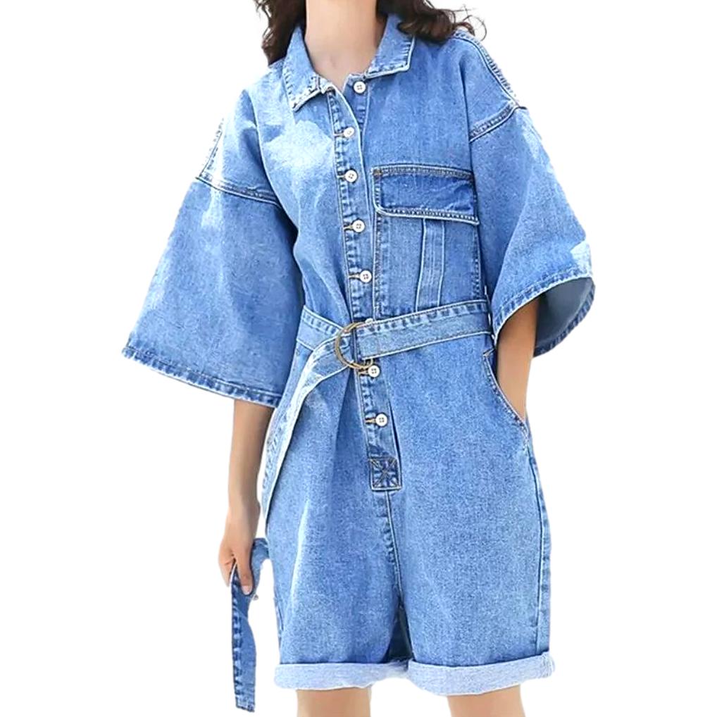 Oversized women denim overall shorts