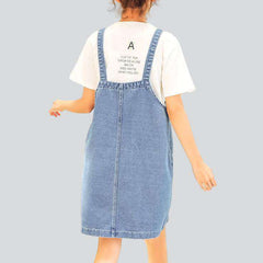 Mini denim dress with suspenders